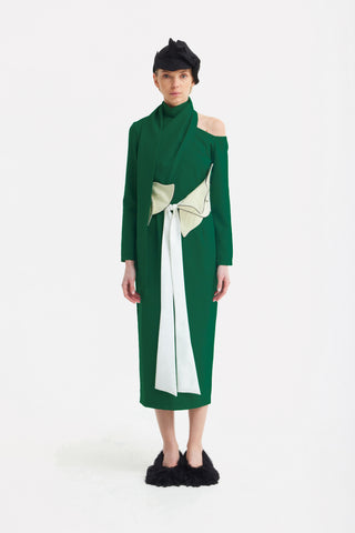Elegant Evening Open Shoulder Midi Dress Green S Elegant Evening Open Shoulder Midi Dress Green S