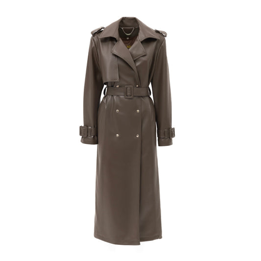 Fashion Faux Leather Trench Dusty Green