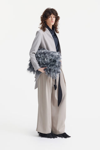 Textured Fringe Envelope Clutch Bag - Grey