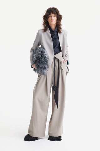 Fashion Forward Wide-Leg Pants & Contrast Belt - Beige