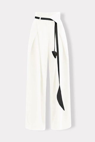 Fashion Forward Wide-Leg Pants & Contrast Belt - Ivory - Julia Allert