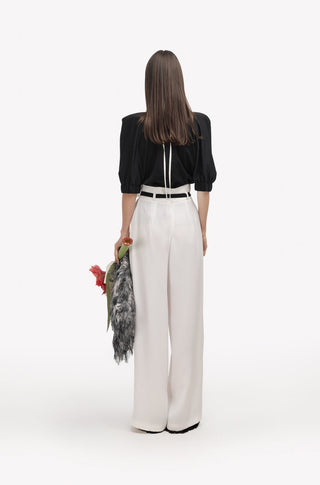 Fashion Forward Wide-Leg Pants & Contrast Belt - Ivory - Julia Allert