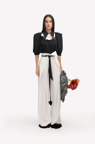 Fashion Forward Wide-Leg Pants & Contrast Belt - Ivory