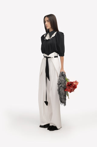Fashion Forward Wide-Leg Pants & Contrast Belt - Ivory