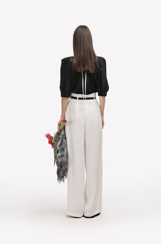 Fashion Forward Wide-Leg Pants & Contrast Belt - Ivory