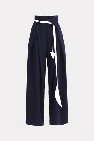 Fashion Forward Wide-Leg Pants & Contrast Belt - Navy - Julia Allert