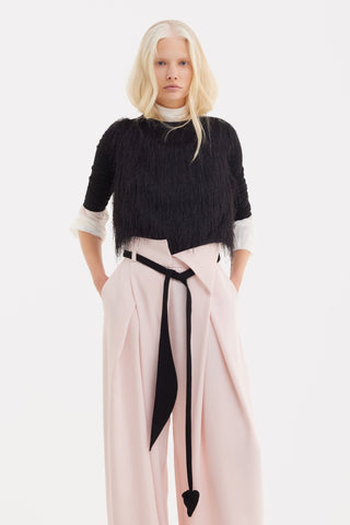 Fashion Forward Wide-Leg Pants & Contrast Belt - Pale Pink - Julia Allert