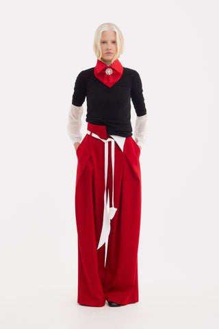 Fashion Forward Wide-Leg Pants & Contrast Belt - Red - Julia Allert