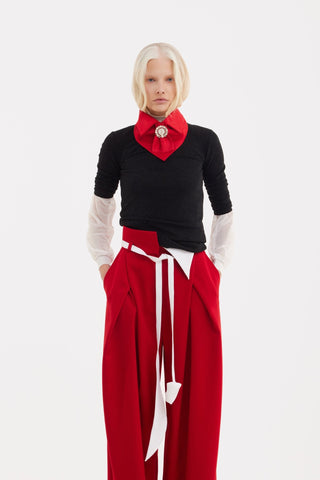 Fashion Forward Wide-Leg Pants & Contrast Belt - Red - Julia Allert