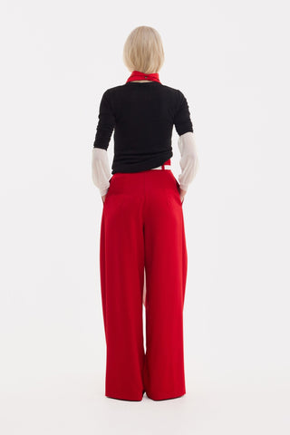 Fashion Forward Wide-Leg Pants & Contrast Belt - Red - Julia Allert