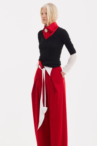 Fashion Forward Wide-Leg Pants & Contrast Belt - Red - Julia Allert