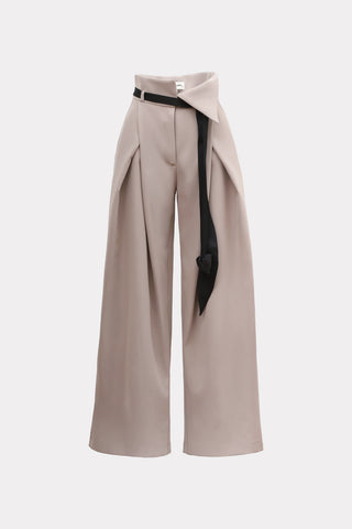 Fashion Forward Wide-Leg Pants & Contrast Belt - Taupe