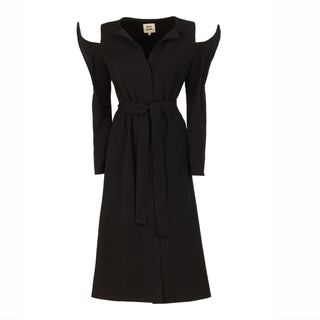 Set - Long Button-Up Dress With Corset Belt Black