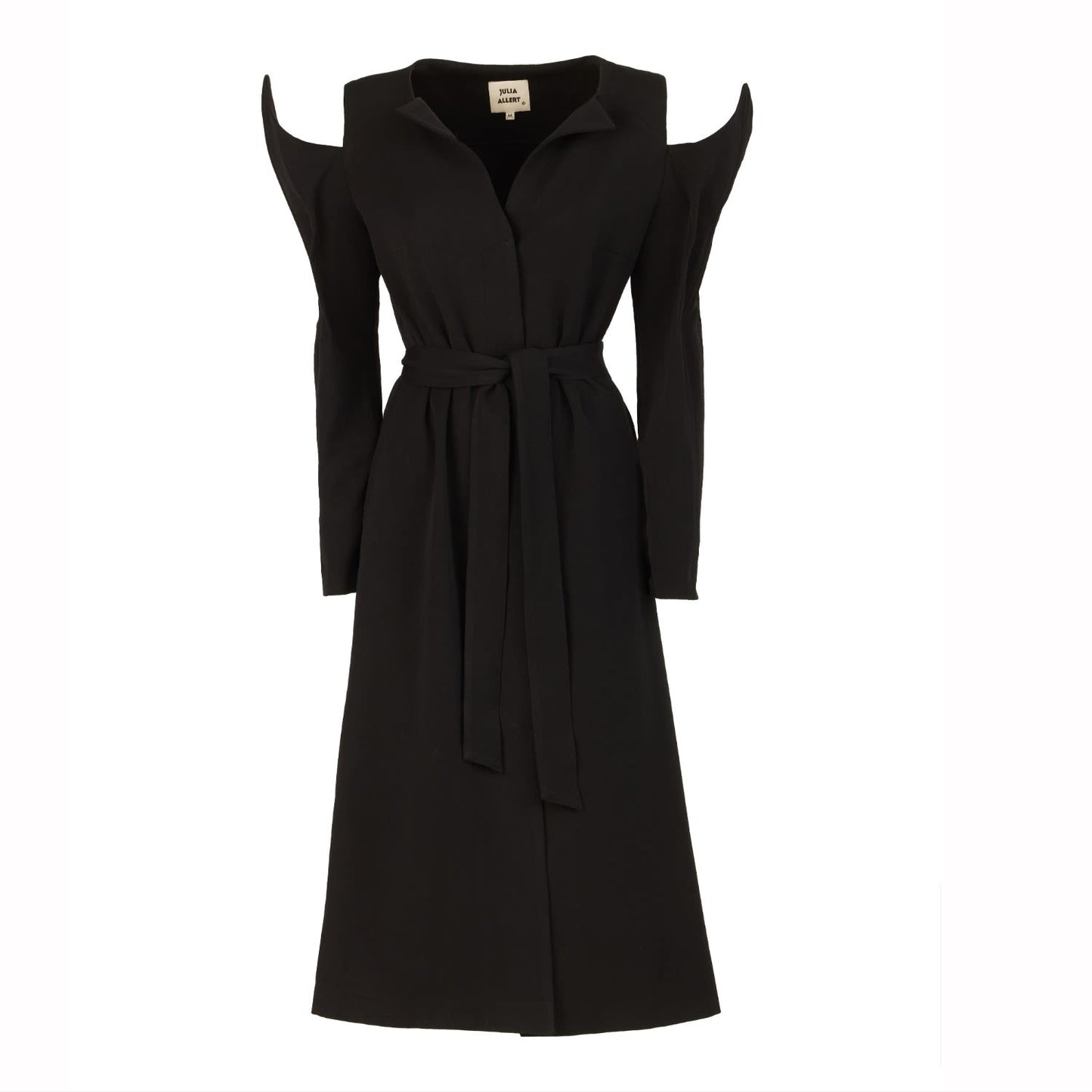 Fashion Long Button-Up Dress With Belt Black