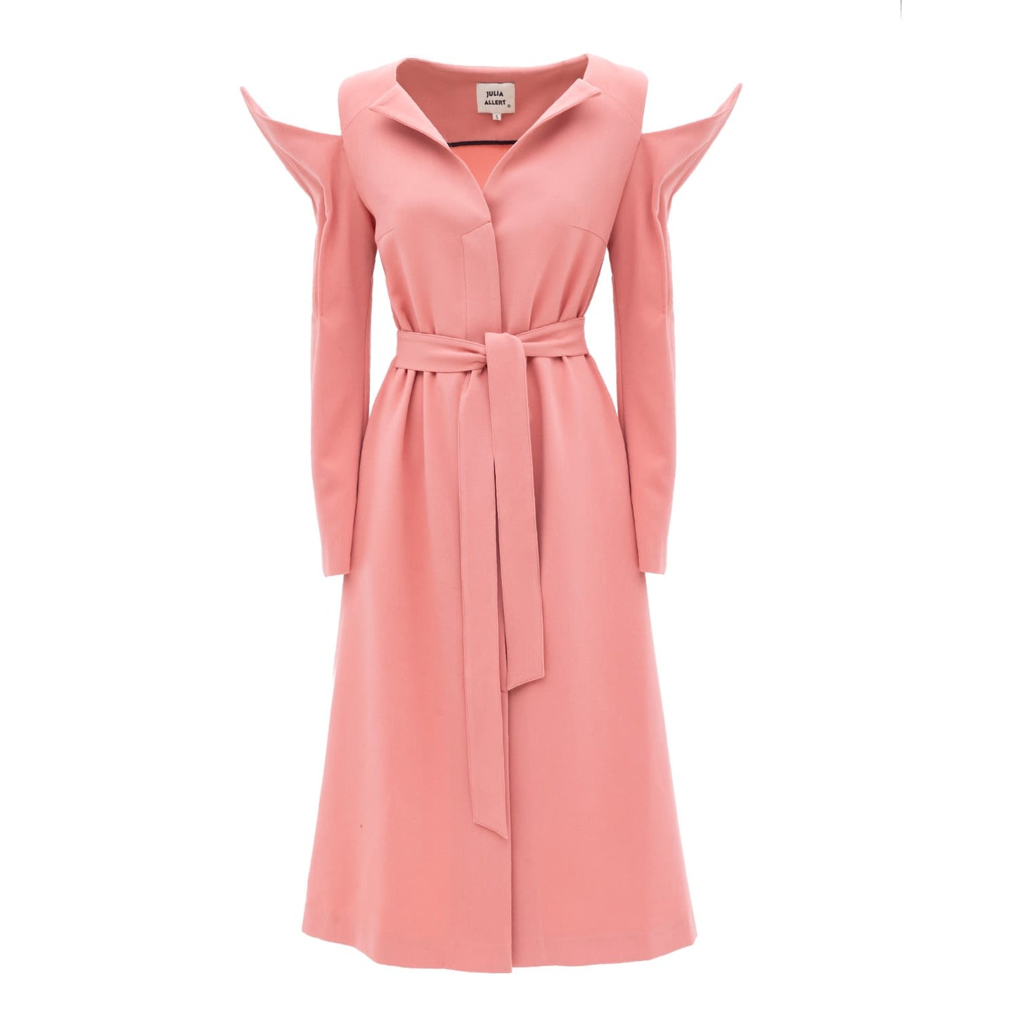 Fashion Long Button-Up Dress With Belt Coral