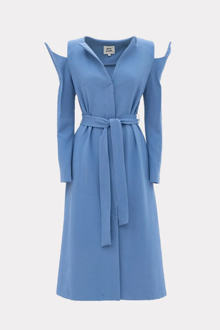Fashion Long Button-Up Dress With Belt Light Blue