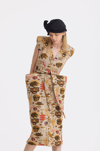 Fashion Midi Dress With Belt And Bold Shoulders Jacquard - Julia Allert