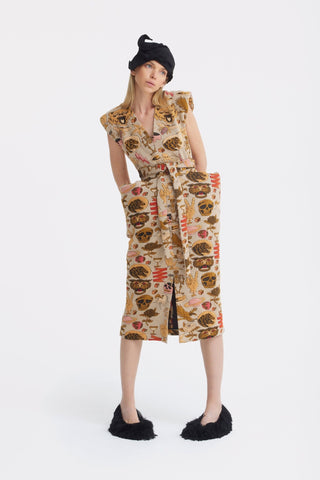 Fashion Midi Dress With Belt And Bold Shoulders Jacquard - Julia Allert