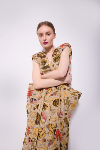 Fashion Midi Dress With Belt And Bold Shoulders Jacquard - Julia Allert
