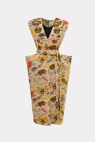 Fashion Midi Dress With Belt And Bold Shoulders Jacquard - Julia Allert