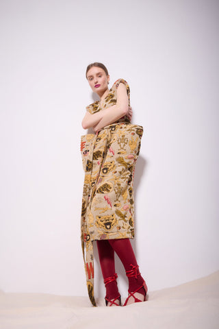 Fashion Midi Dress With Belt And Bold Shoulders Jacquard - Julia Allert
