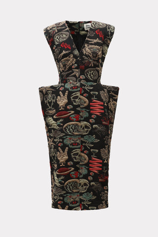 Fashion Midi Dress With Belt And Bold Shoulders Jacquard Black - Julia Allert