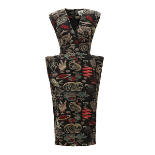 Fashion Midi Dress With Belt And Bold Shoulders Jacquard Black - Julia Allert