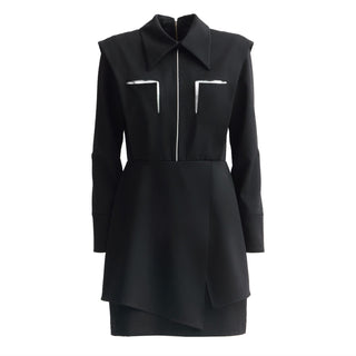 Fashionable Knee-Length Longsleeve Dress Black