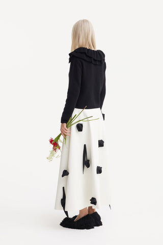 Faux Leather A-Line Skirt With Floral Details - Ivory - Julia Allert