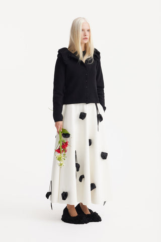 Faux Leather A-Line Skirt With Floral Details - Ivory - Julia Allert