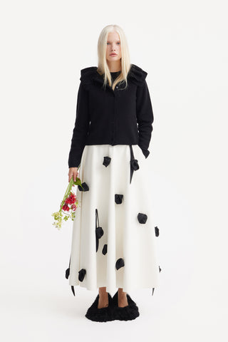 Faux Leather A-Line Skirt With Floral Details - Ivory