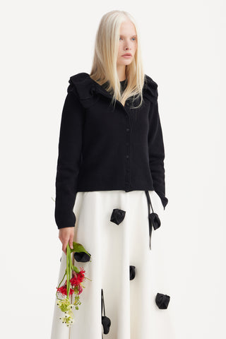 Faux Leather A-Line Skirt With Floral Details - Ivory