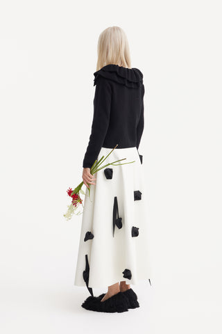 Faux Leather A-Line Skirt With Floral Details - Ivory