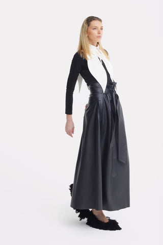 Faux Leather High-Waisted A-Line Skirt With Belt Black