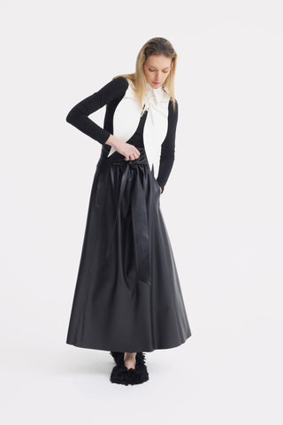 Faux Leather High-Waisted A-Line Skirt With Belt Black - Julia Allert