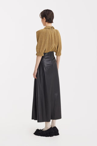 Faux Leather High-Waisted A-Line Skirt With Belt Black - Julia Allert