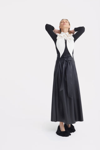 Faux Leather High-Waisted A-Line Skirt With Belt Black - Julia Allert