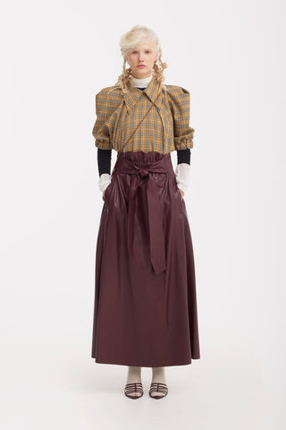 Faux Leather High-Waisted A-Line Skirt With Belt Burgundy - Julia Allert
