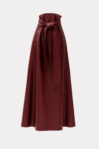 Faux Leather High-Waisted A-Line Skirt With Belt Burgundy