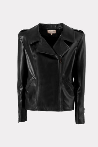 Faux Leather Jacket With Shoulder Pads Black