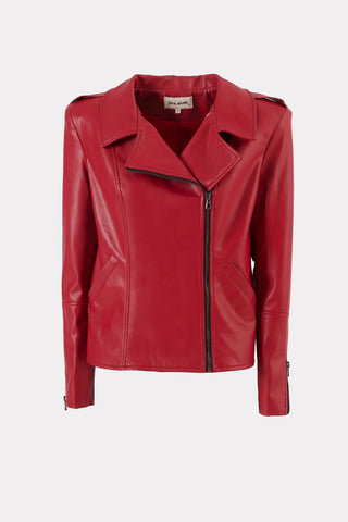 Faux Leather Jacket With Shoulder Pads Red