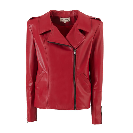Faux Leather Jacket With Shoulder Pads Red