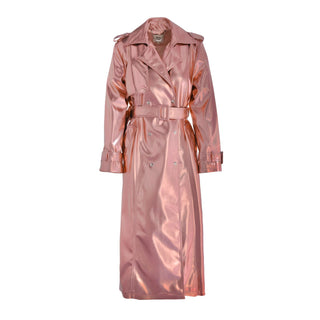 Faux Leather Midi Wrap Trench Rose Gold