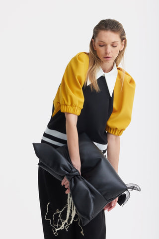 Faux Leather Padded Bow Clutch – Black - Julia Allert