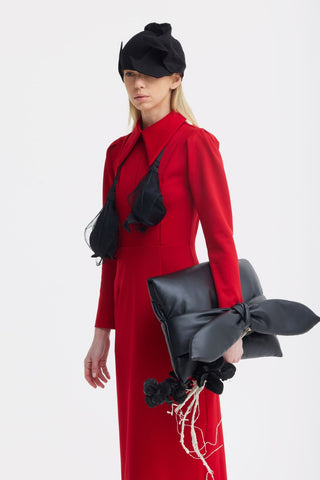 Faux Leather Padded Bow Clutch – Black - Julia Allert