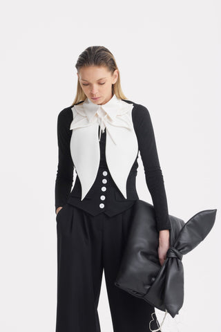 Faux Leather Padded Bow Clutch – Black - Julia Allert