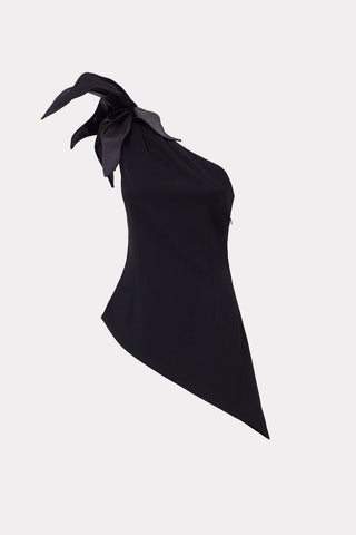 Feminine Asymmetric One-Shoulder Blouse Black - Julia Allert