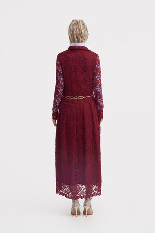 Feminine Lace Shirt Dress With Half-Placket Burgundy - Julia Allert