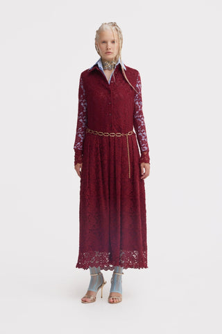 Feminine Lace Shirt Dress With Half-Placket Burgundy - Julia Allert