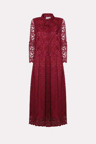 Feminine Lace Shirt Dress With Half-Placket Burgundy - Julia Allert